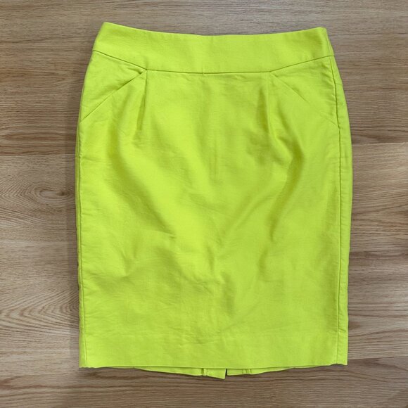 Jcrew Factory Cotton Pencil Skirt Bright Yellow Size 2 - Picture 1 of 7